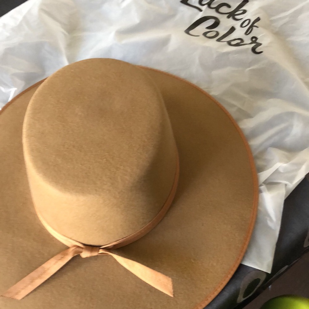 Lack Of Color Tan Wide-Brim Wool Felt Hat with Ribbon Tie